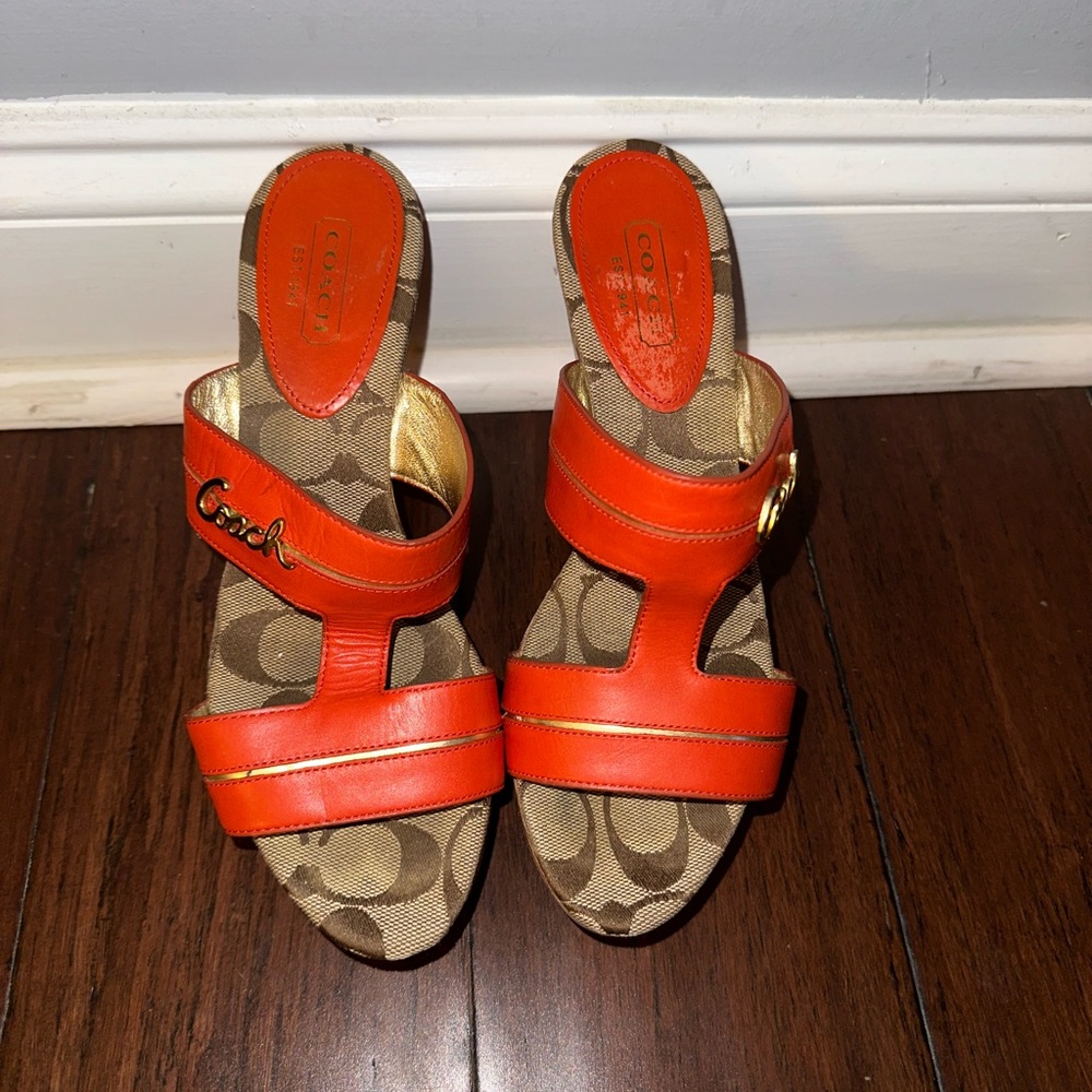 Coach Vibrant Orange Leather Sandals - Picture 2 of 3